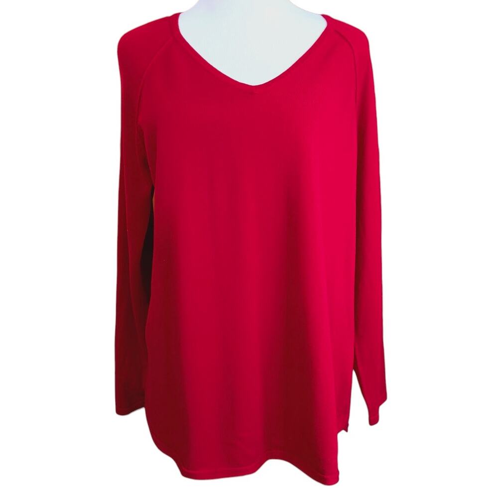 NEW KAREN‎ SCOTT Red Sweater Tunic Top PETITE Large Soft Career Casual Dressy
